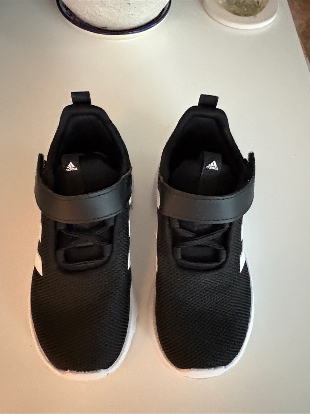 adidas Kids Black and White Hook-and-Loop Athletic Sneakers